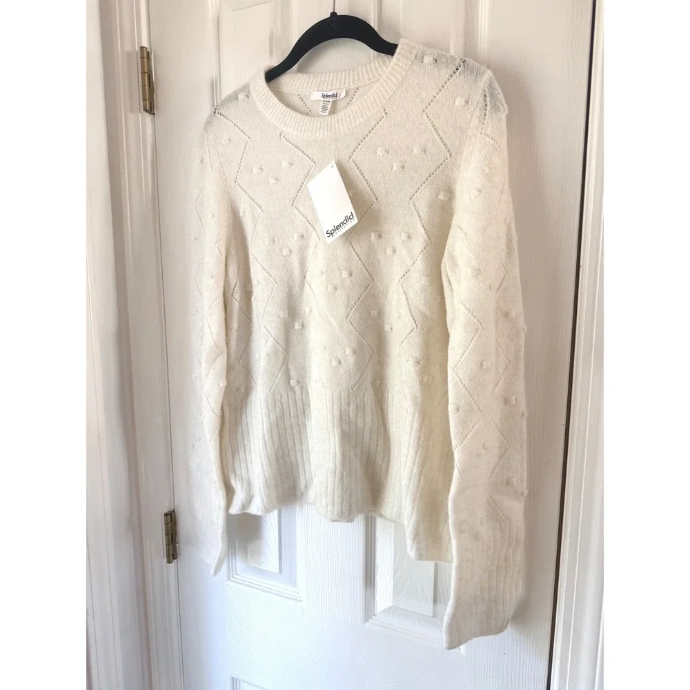 Splendid Julia Diamond Sweater Pale Oak Heather Wool Alpaca Blend Medium NEW‎